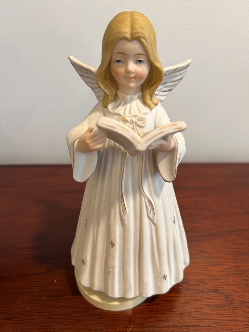 Vintage Wind Up Musical Christmas Angel Figurine with Book -